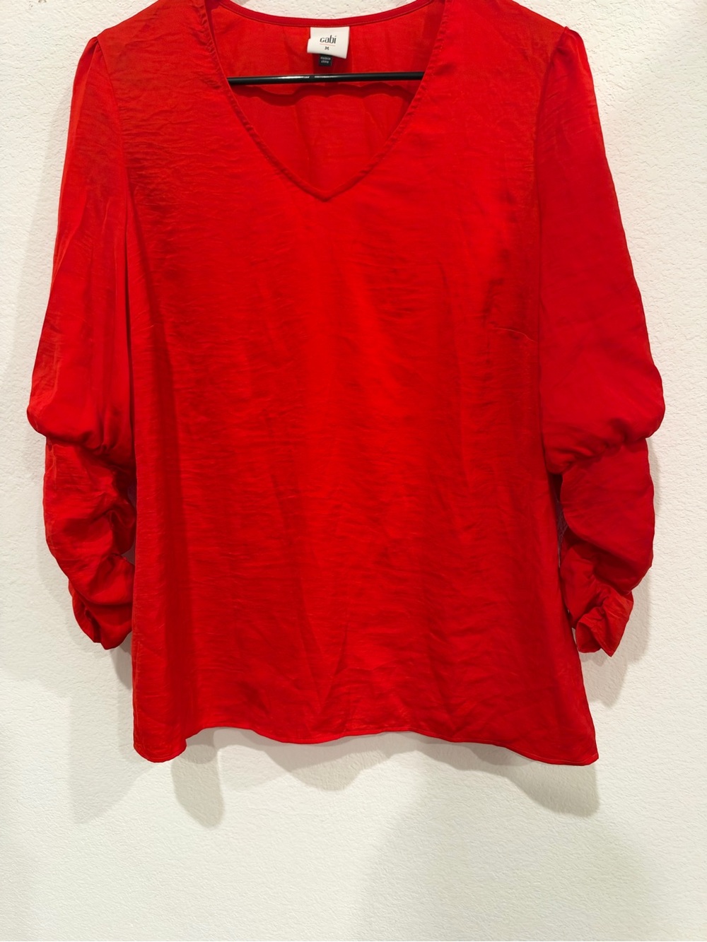 CAbi Red V-Neck Ruched Sleeve Blouse